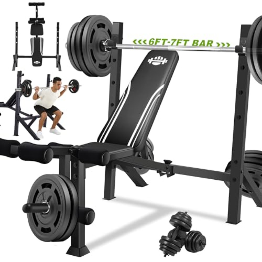 Home Gym Leg Extension - 900LBS Weight Bench Set with Squat