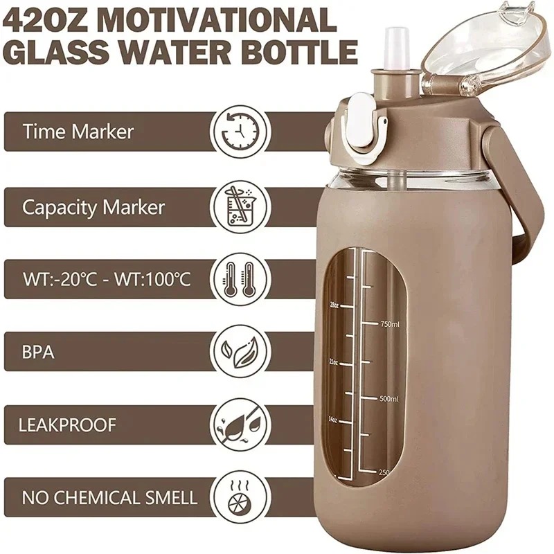 1000ML Glass Water Bottles wit - Home Gym Kettler recension och pris