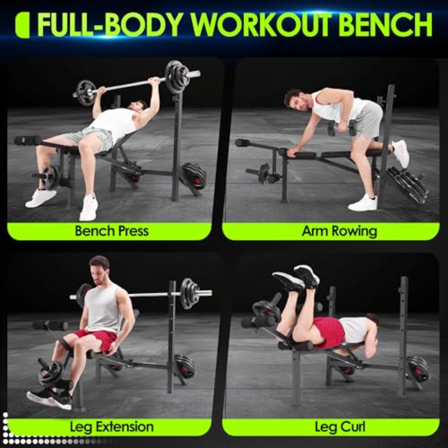 900LBS Weight Bench Set with S - Home Gym Leg Extension recension och pris